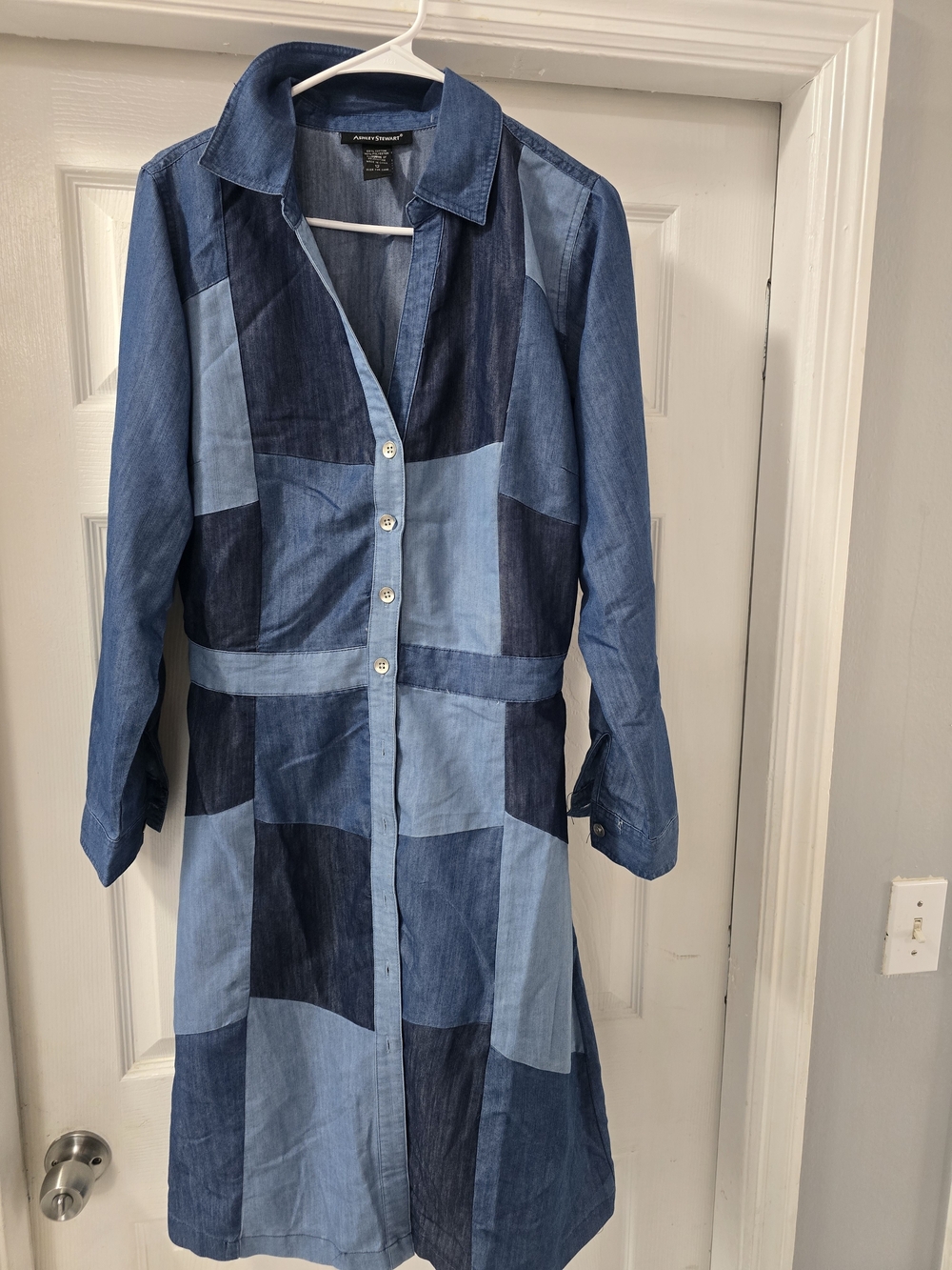Ashley Stewart Patchwork Denim Shirt Dress in Blue Tones Size 12